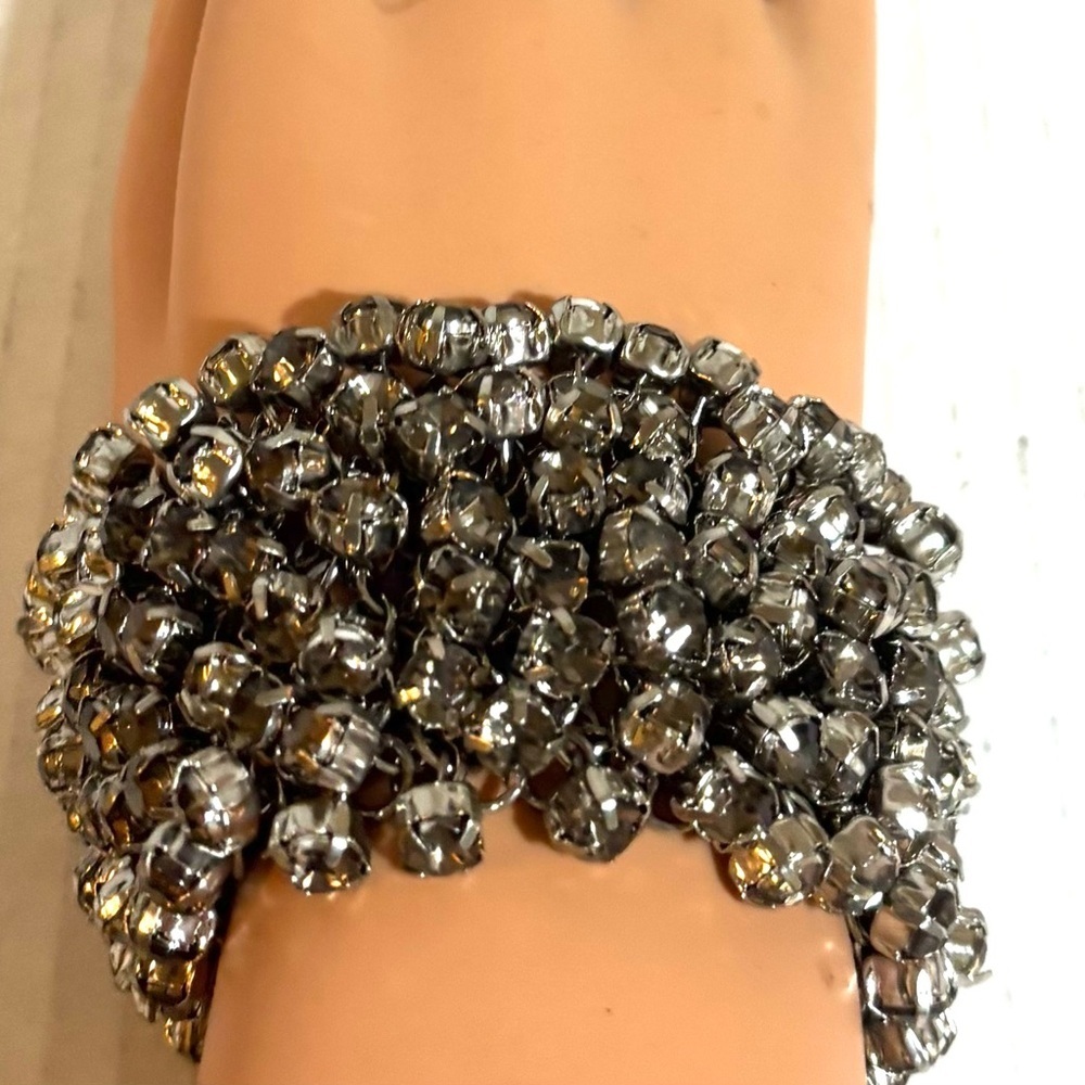 Vintage Silver Crystal Beaded Stretch Bracelet